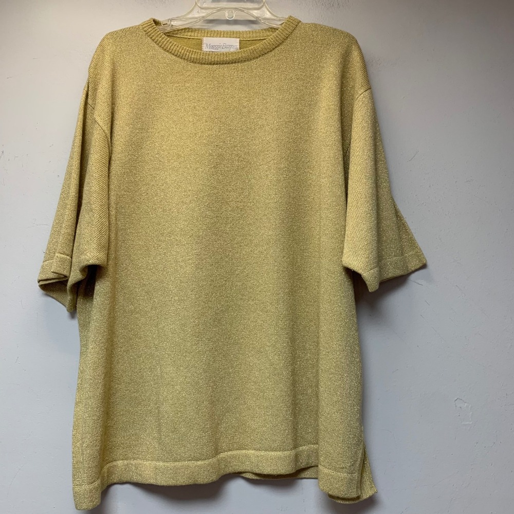 Maggie Barnes Knit Top Women 3X Gold Excellent Metallic Shimmer Short Sleeve